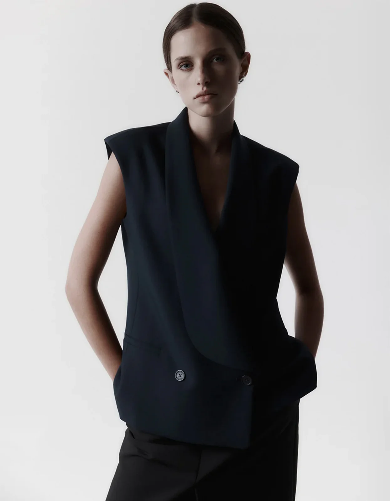 Long Lapel Vest - Navy - Image 3